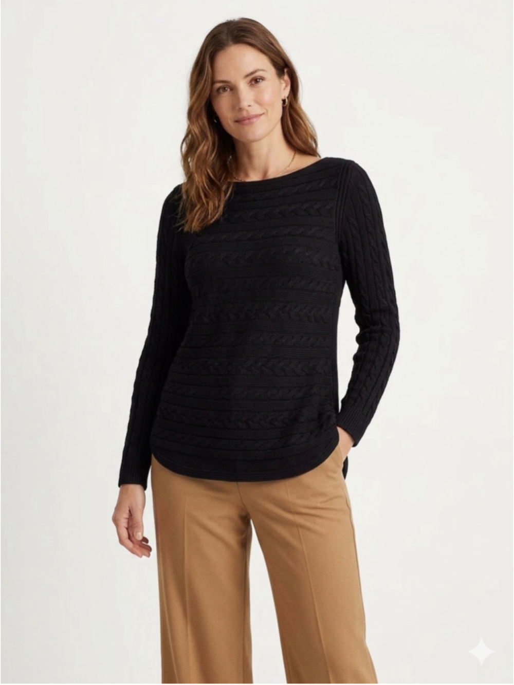 Women's Lauren Ralph Lauren Black Cable Knit Crew Neck Sweater Size Large - 836